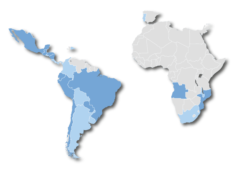the image shows that argus solutions is on the continents of central america and south america showing in blue where argus is located and in gray where it is not yet